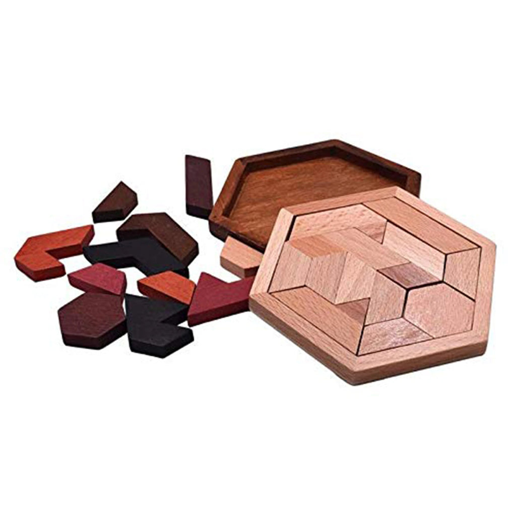 Hexagonal Wooden Geometric Shape Jigsaw Puzzles Chess Game Board Montessori Toys Brain Teaser Educational Intelligence Toys