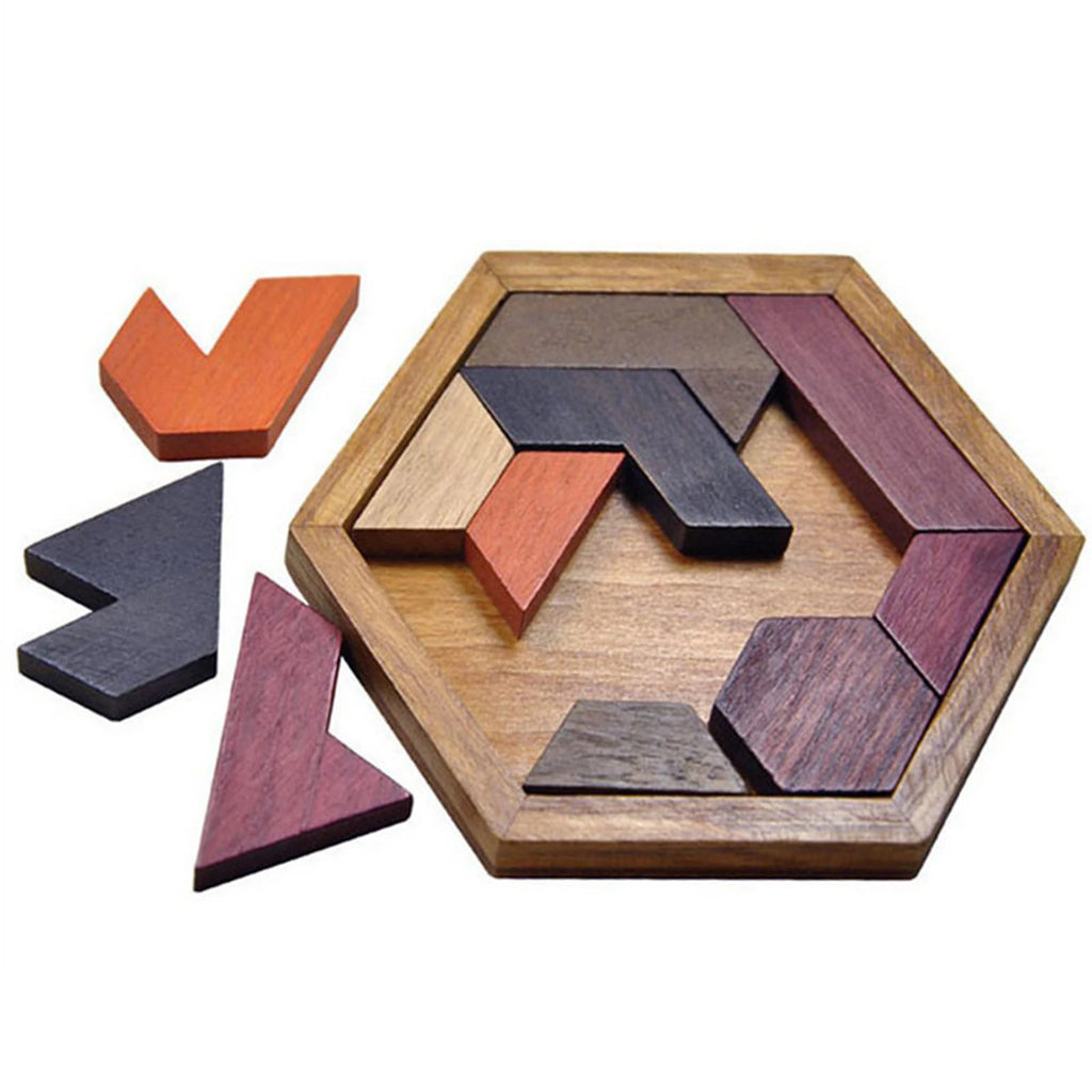 Hexagonal Wooden Geometric Shape Jigsaw Puzzles Chess Game Board Montessori Toys Brain Teaser Educational Intelligence Toys