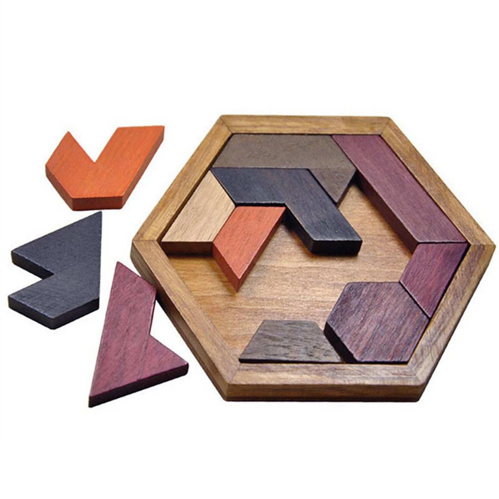 Hexagonal Wooden Geometric Shape Jigsaw Puzzles Chess Game Board Montessori Toys Brain Teaser Educational Intelligence Toys