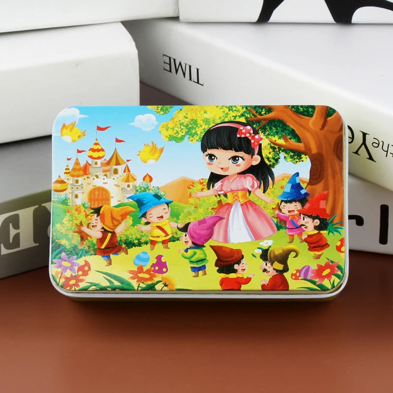 60pcs Jigsaw Cartoon Puzzle With Metal Box, Children's Early Education Animal Vehicle Puzzle, Parent-Child Interaction Game