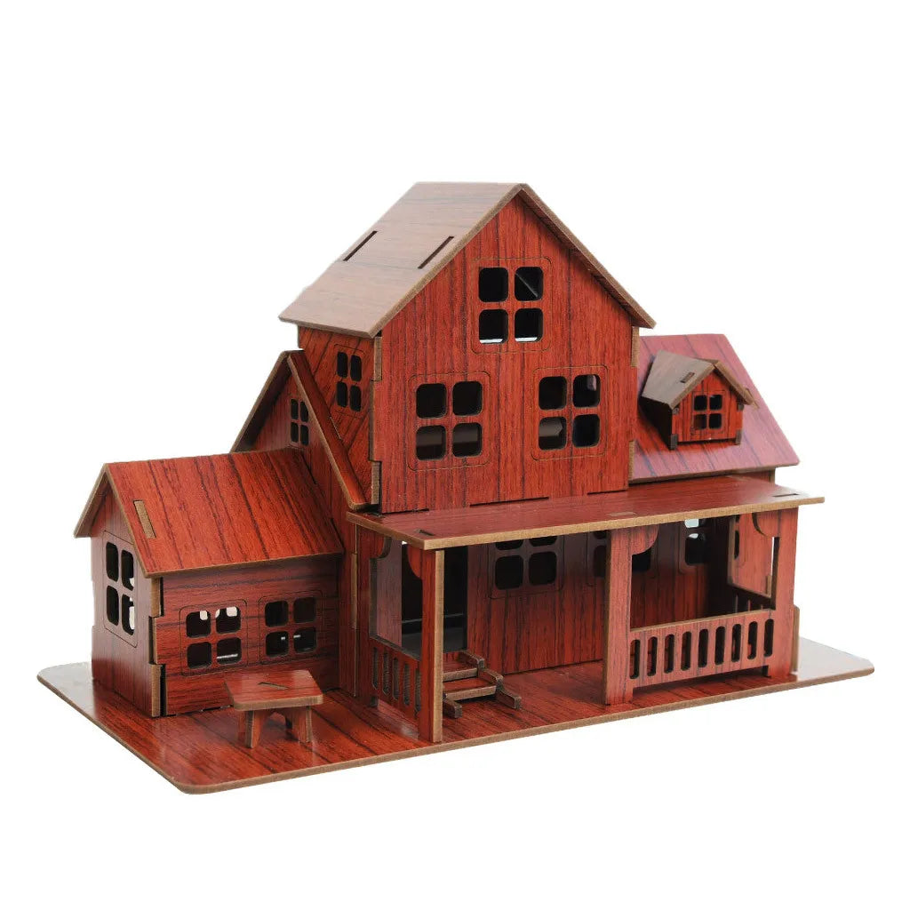 Wooden Jigsaw 3D Building Model Game Diy Handmade Comfortable House Villa Children Adult Birthday Gift