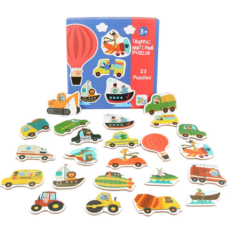 Kids Wooden Jigsaw Matching Puzzle Game Baby Early Learning Cognition Animal Fruit Traffic Educational Toys for Children Gifts