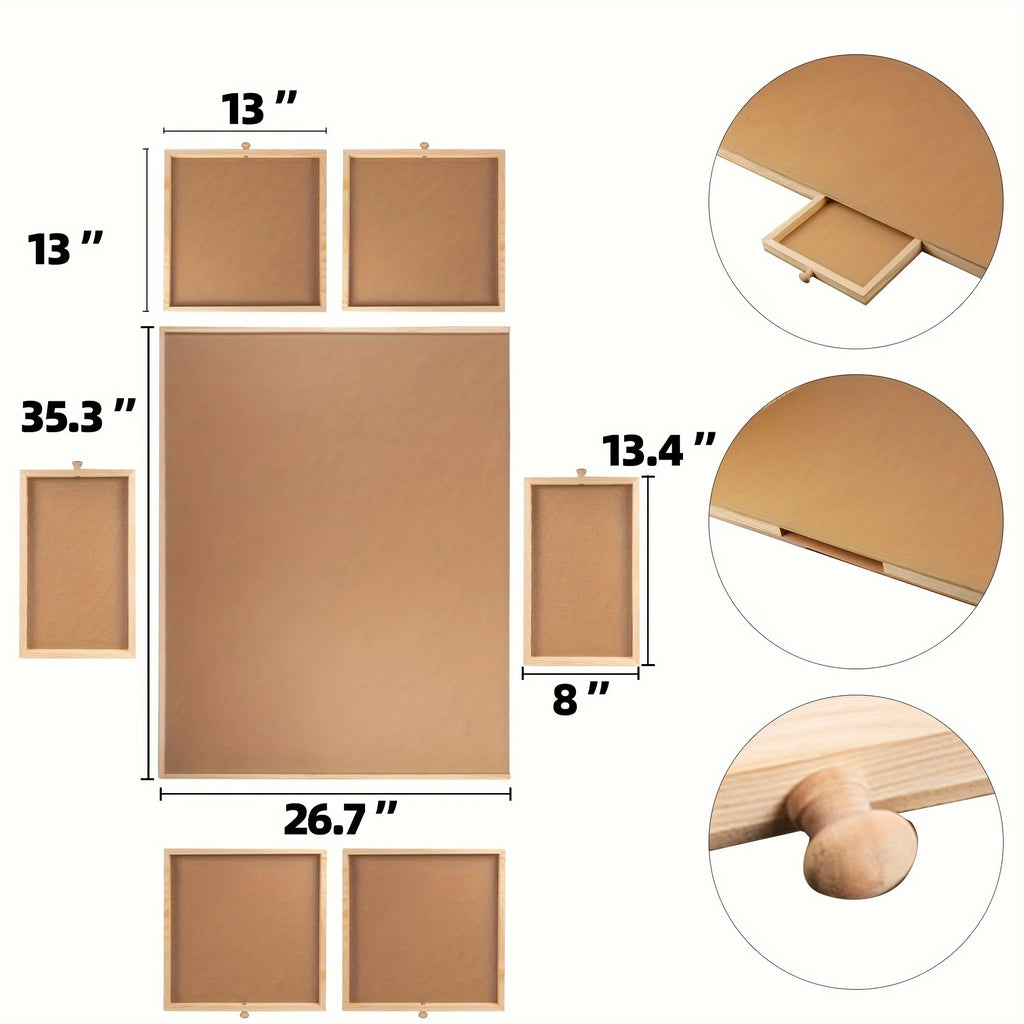 27" X 35" Wooden Puzzle Board with 6 Sliding Drawers