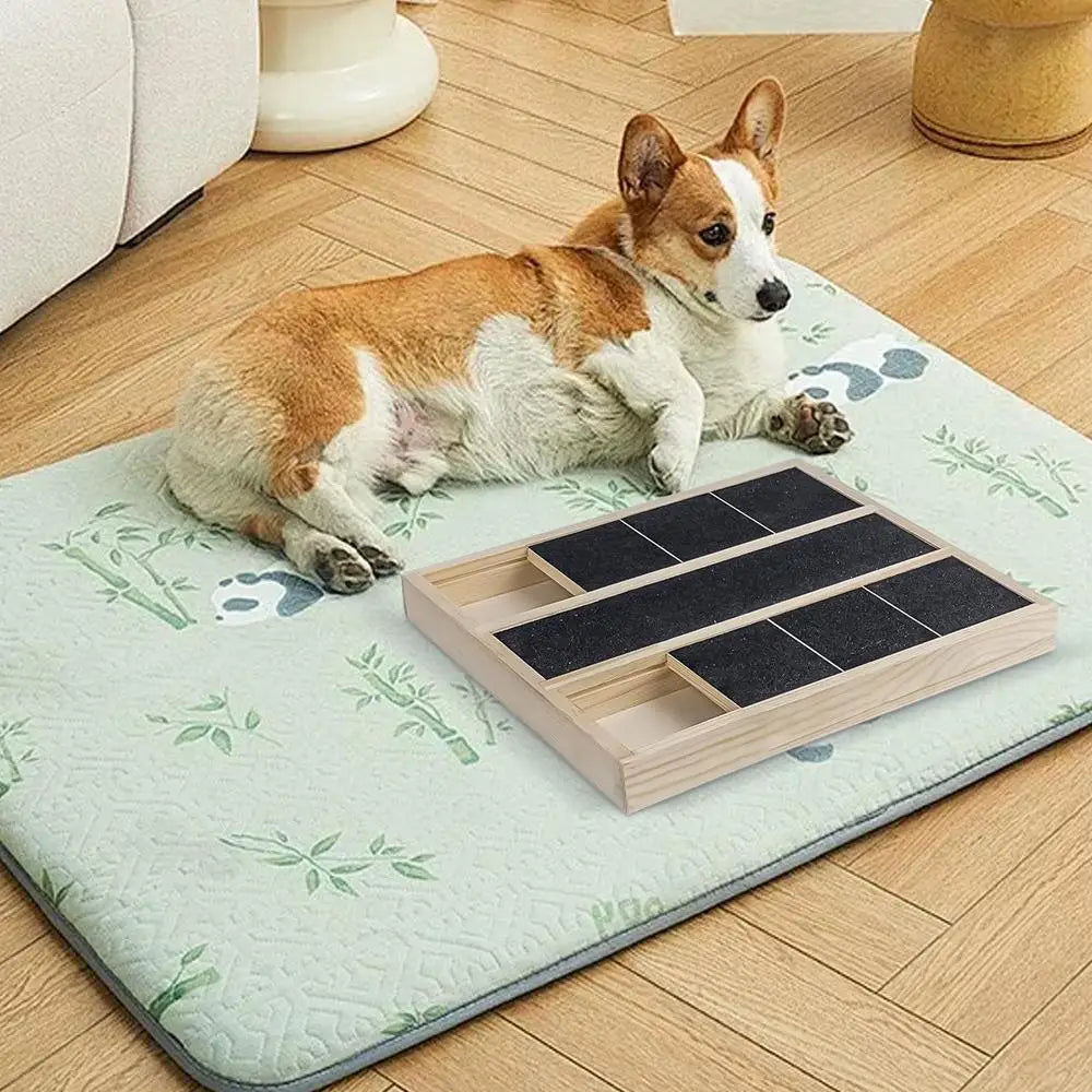 Scratch Board for Dogs Puppy Treat Scratching Board Pet Scratcher with Treat Box for Home Wooden Puppy Claw Grooming Tool