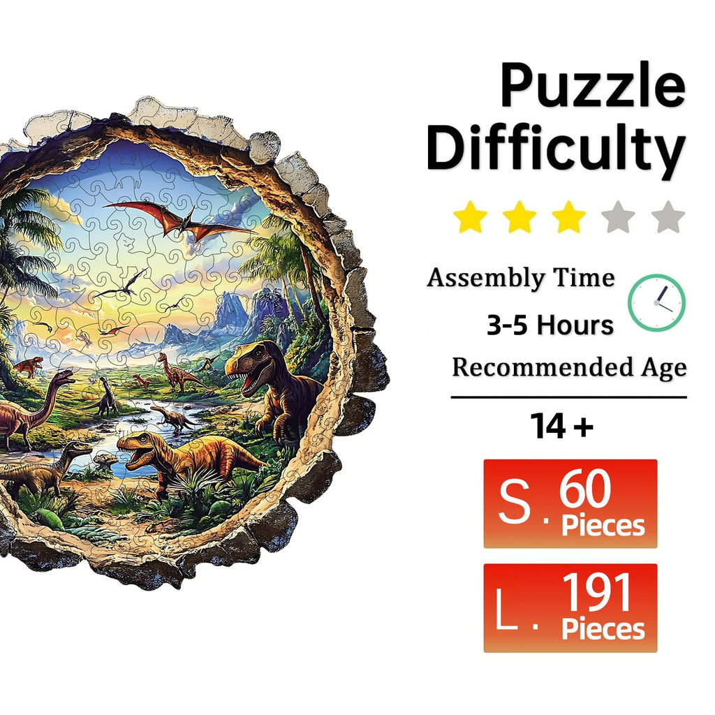 Wooden Puzzle for Adults,Jurassic dinosaurs Puzzles, Irregular Animal Shaped Unique Wooden Jigsaw Puzzle,Modern Art Home Decor