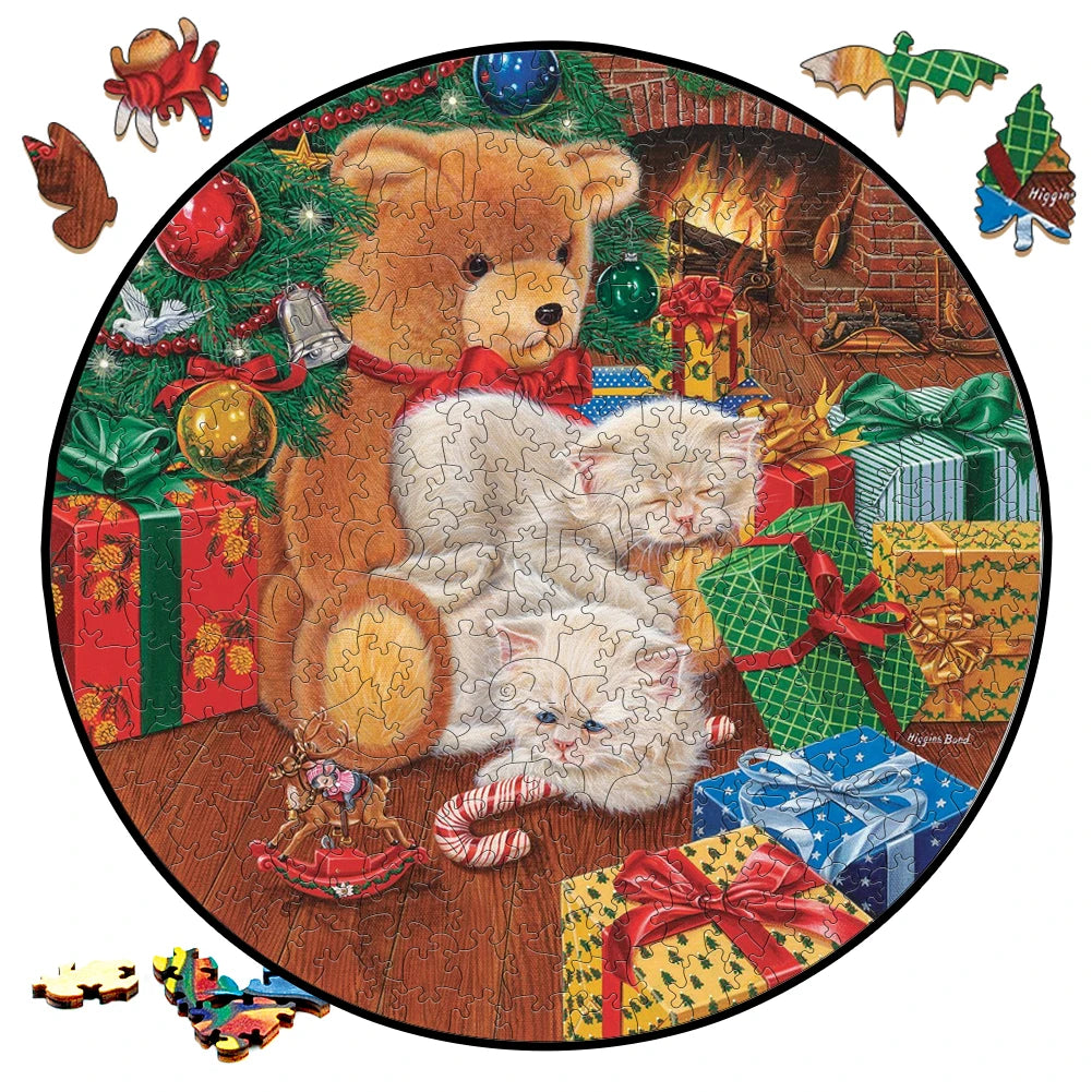 Wooden Puzzle Merry Christmas Jigsaw Puzzles For Kids Surprise Toys Creative Games Round Shaped Wood Puzzle With Education game