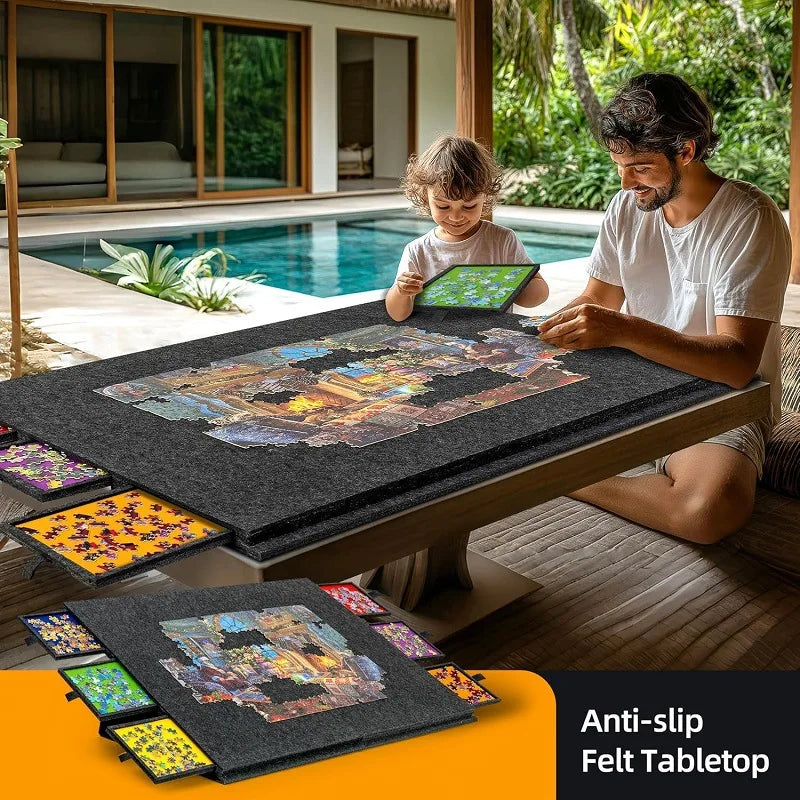 Portable Felt Puzzle Board Stand Foldable 2000-Piece Puzzle Sorting Boards Drawer-style Sorting Table