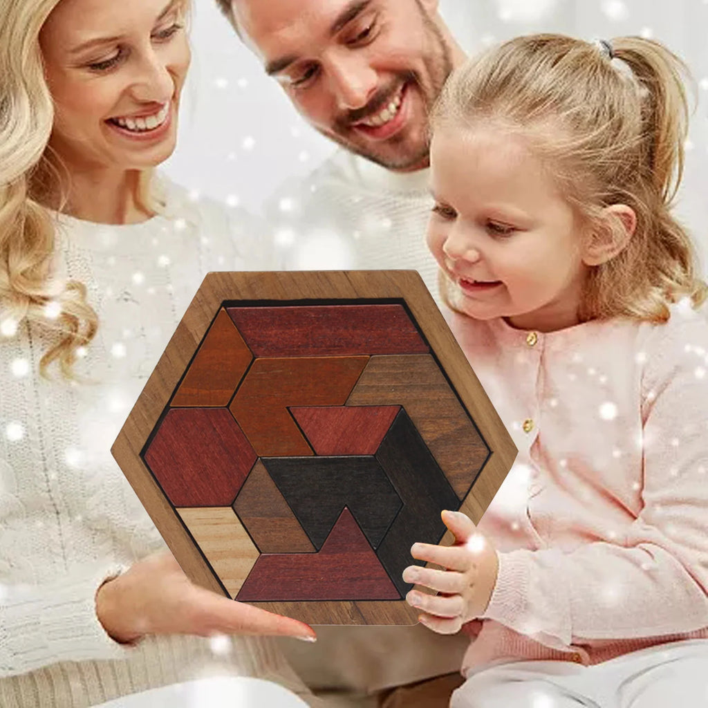 Hexagonal Wooden Geometric Shape Jigsaw Puzzles Chess Game Board Montessori Toys Brain Teaser Educational Intelligence Toys