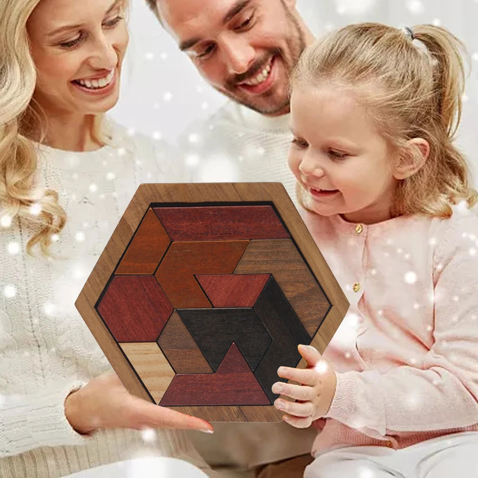 Hexagonal Wooden Geometric Shape Jigsaw Puzzles Chess Game Board Montessori Toys Brain Teaser Educational Intelligence Toys