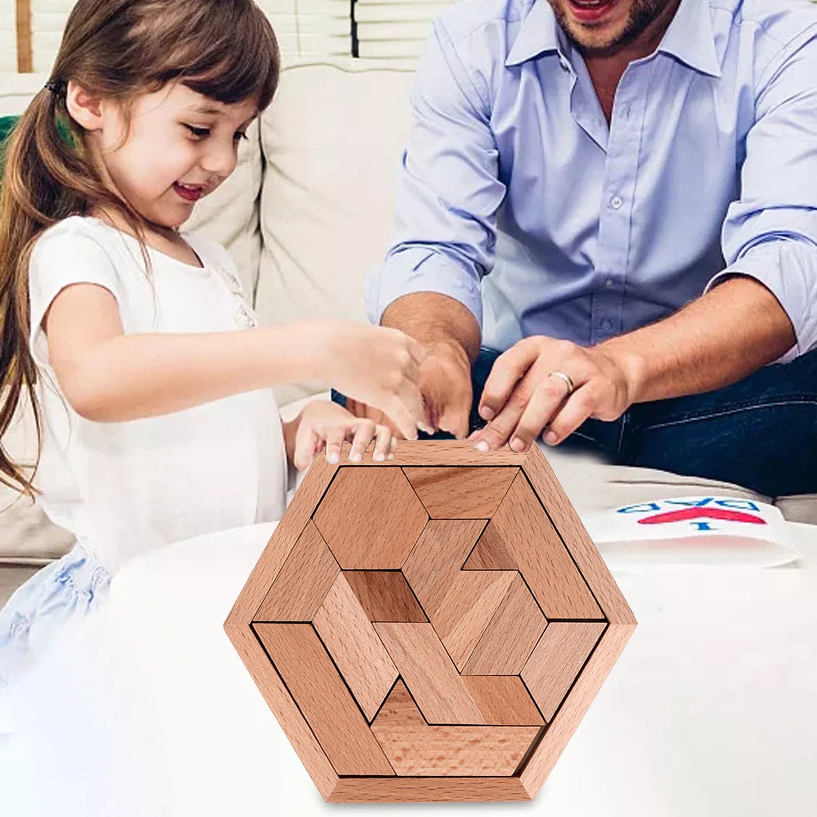 Hexagonal Wooden Geometric Shape Jigsaw Puzzles Chess Game Board Montessori Toys Brain Teaser Educational Intelligence Toys