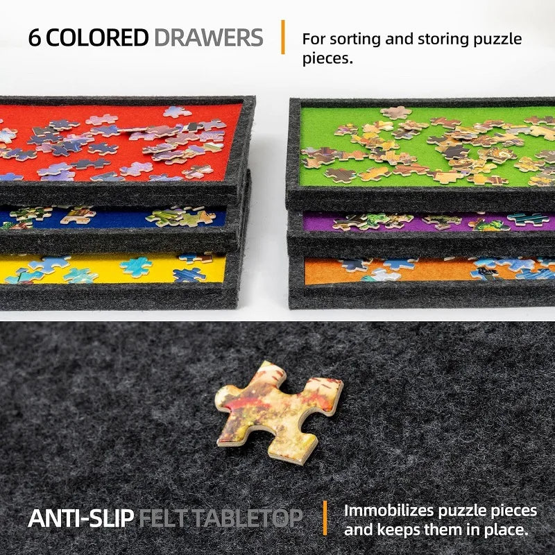 Portable Felt Puzzle Board Stand Foldable 2000-Piece Puzzle Sorting Boards Drawer-style Sorting Table
