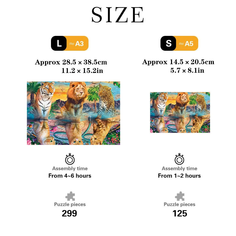 Cat Reflection Wooden Puzzle, Uniquely Irregular Animal Shaped Wooden Jigsaw Puzzles Wooden Toy