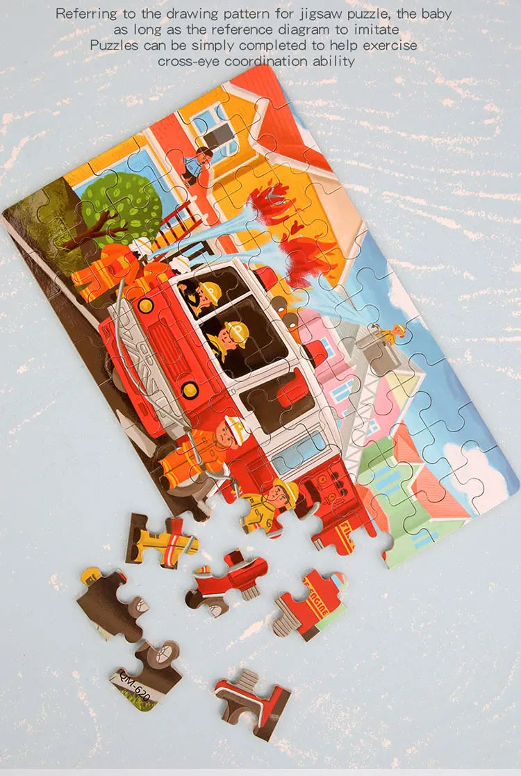 60pcs Jigsaw Cartoon Puzzle With Metal Box, Children's Early Education Animal Vehicle Puzzle, Parent-Child Interaction Game