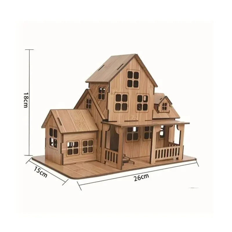 Wooden Jigsaw 3D Building Model Game Diy Handmade Comfortable House Villa Children Adult Birthday Gift