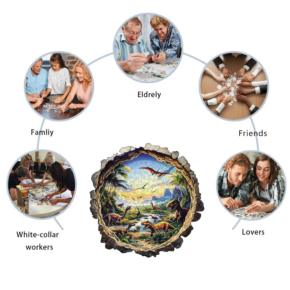 Wooden Puzzle for Adults,Jurassic dinosaurs Puzzles, Irregular Animal Shaped Unique Wooden Jigsaw Puzzle,Modern Art Home Decor