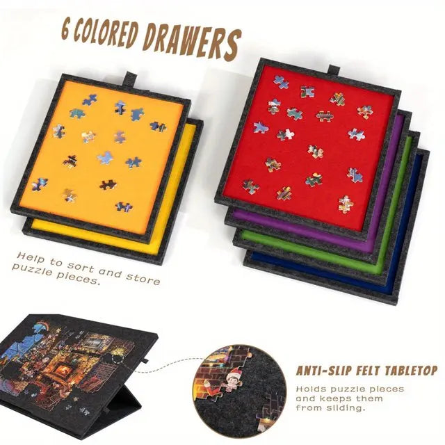 Foldable, Felt Puzzle Tray with 6-Drawers