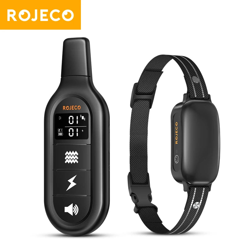 ROJECO Electric Dog Training Collar Digital Rechargeable Remote Control IPX7 Waterproof Vibrator Pet Dog Bark Stop Shock Collar