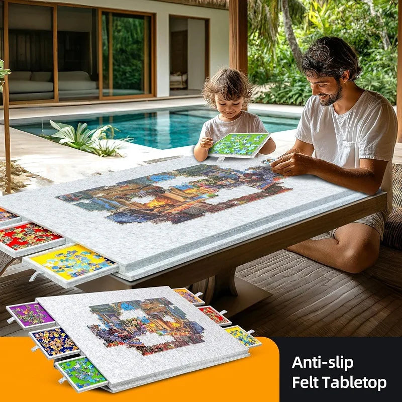 Portable Felt Puzzle Board Stand Foldable 2000-Piece Puzzle Sorting Boards Drawer-style Sorting Table