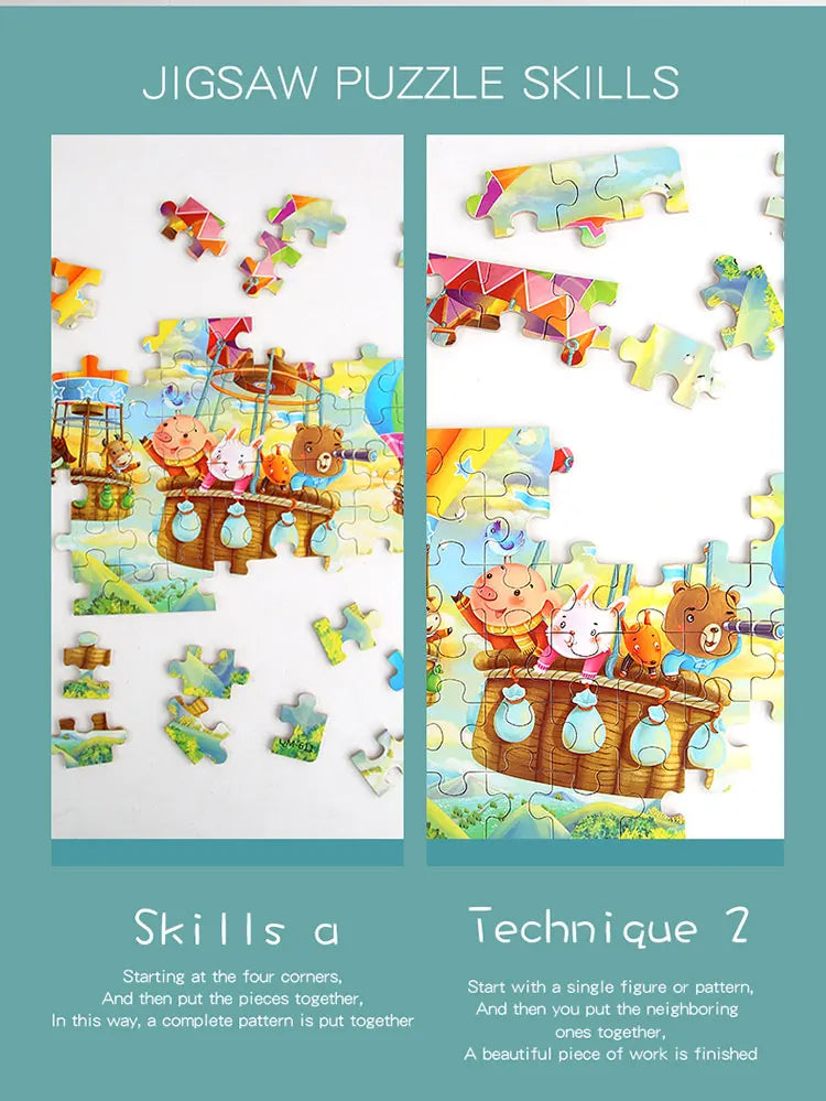 60pcs Jigsaw Cartoon Puzzle With Metal Box, Children's Early Education Animal Vehicle Puzzle, Parent-Child Interaction Game