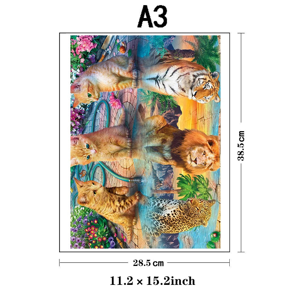 Cat Reflection Wooden Puzzle, Uniquely Irregular Animal Shaped Wooden Jigsaw Puzzles Wooden Toy