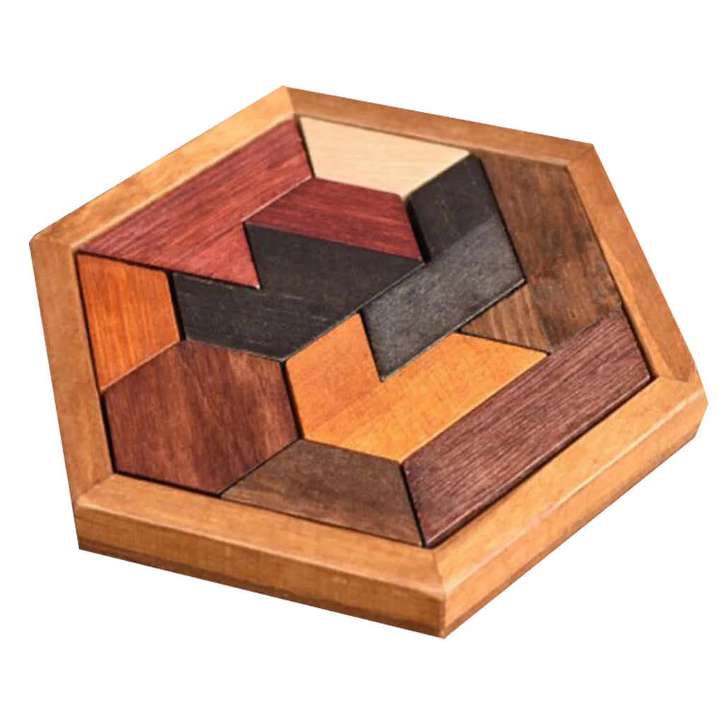 Hexagonal Wooden Geometric Shape Jigsaw Puzzles Chess Game Board Montessori Toys Brain Teaser Educational Intelligence Toys