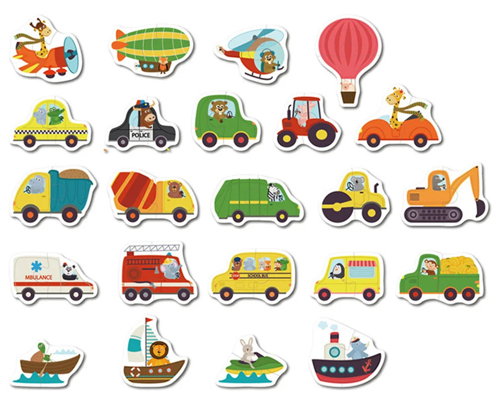 Kids Wooden Jigsaw Matching Puzzle Game Baby Early Learning Cognition Animal Fruit Traffic Educational Toys for Children Gifts