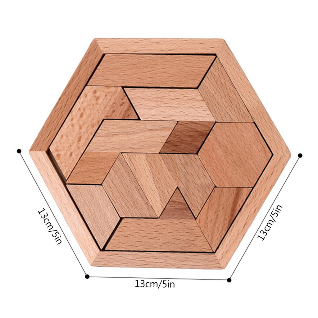 Hexagonal Wooden Geometric Shape Jigsaw Puzzles Chess Game Board Montessori Toys Brain Teaser Educational Intelligence Toys