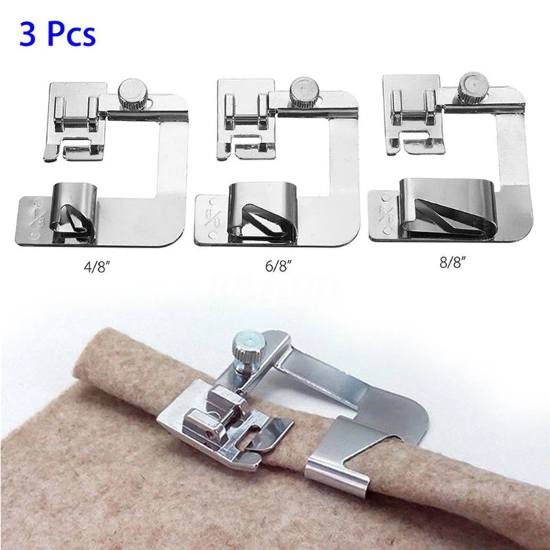3pcs Household Multi-functional Electric Sewing Machine 4/8 6/8 8/8mm Wrap Edge Roll Edge Press Foot 6290 Sewing Accessories