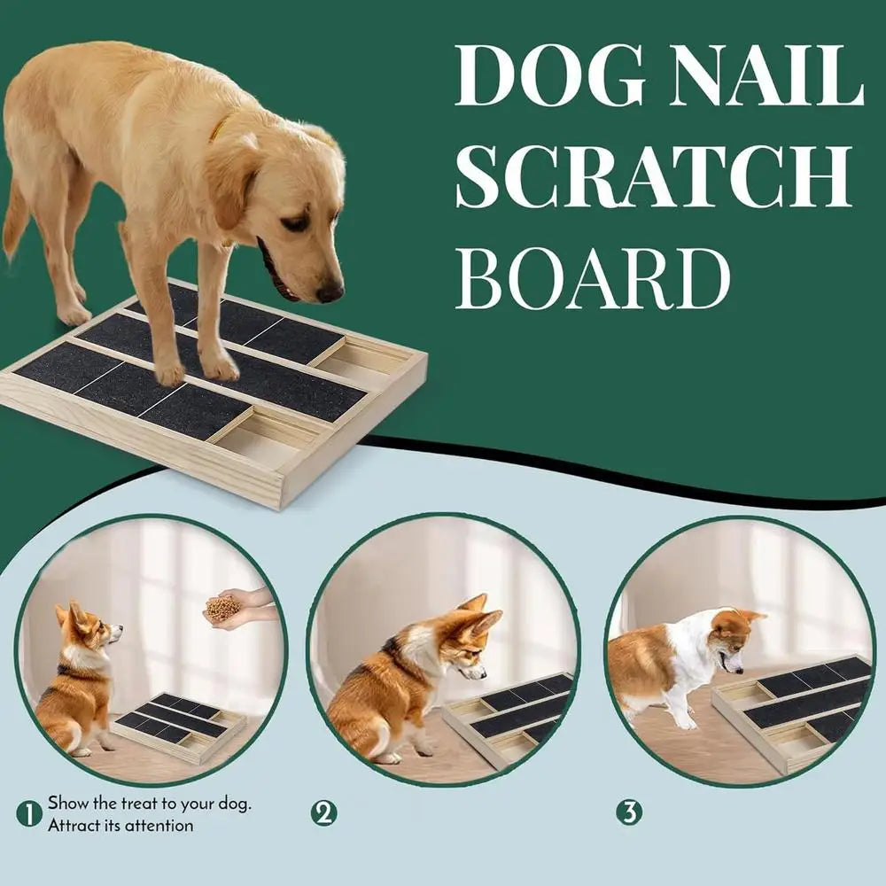 Scratch Board for Dogs Puppy Treat Scratching Board Pet Scratcher with Treat Box for Home Wooden Puppy Claw Grooming Tool