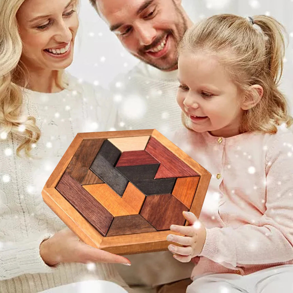 Hexagonal Wooden Geometric Shape Jigsaw Puzzles Chess Game Board Montessori Toys Brain Teaser Educational Intelligence Toys