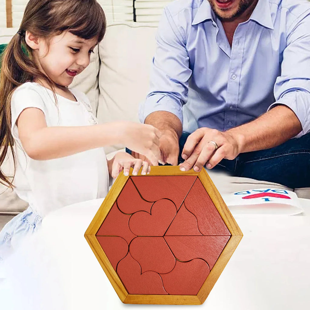 Hexagonal Wooden Geometric Shape Jigsaw Puzzles Chess Game Board Montessori Toys Brain Teaser Educational Intelligence Toys