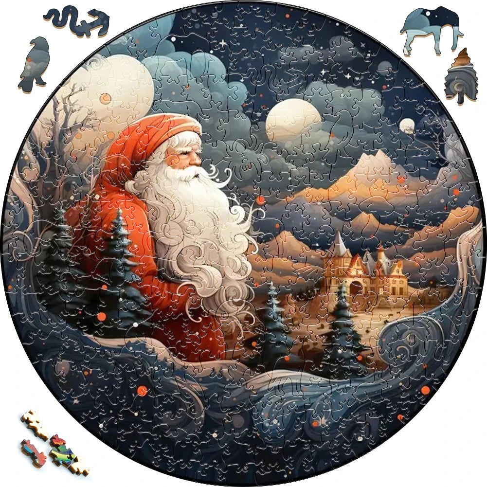 Wooden Puzzle Merry Christmas Jigsaw Puzzles For Kids Surprise Toys Creative Games Round Shaped Wood Puzzle With Education game