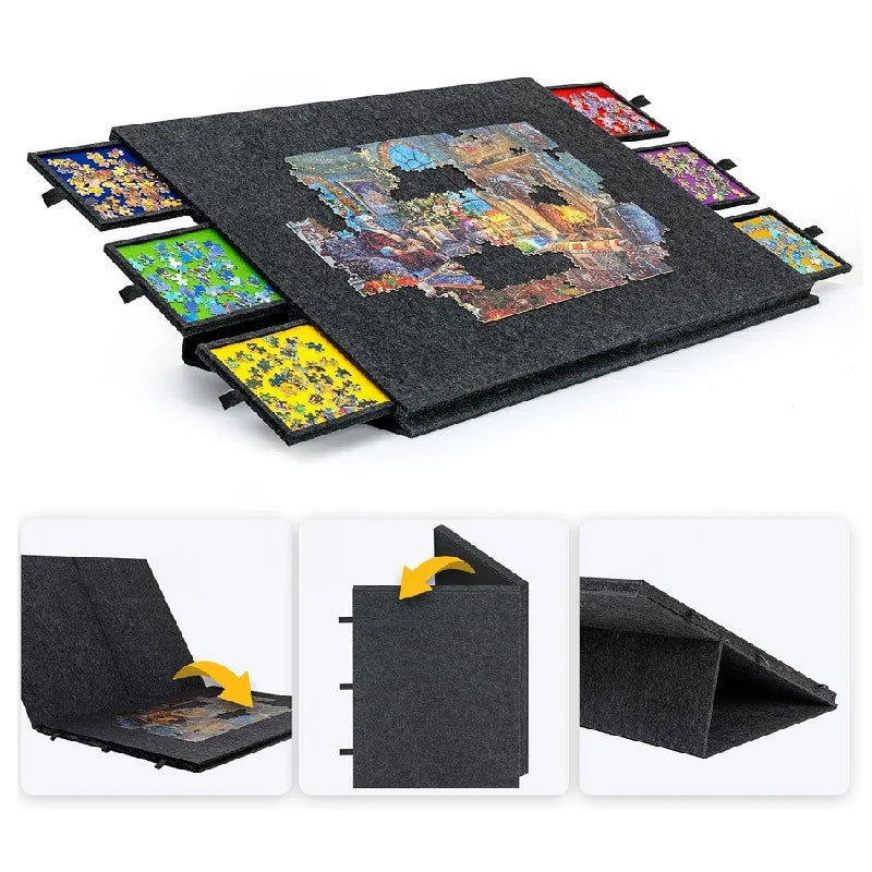 Portable Felt Puzzle Board Stand Foldable 2000-Piece Puzzle Sorting Boards Drawer-style Sorting Table