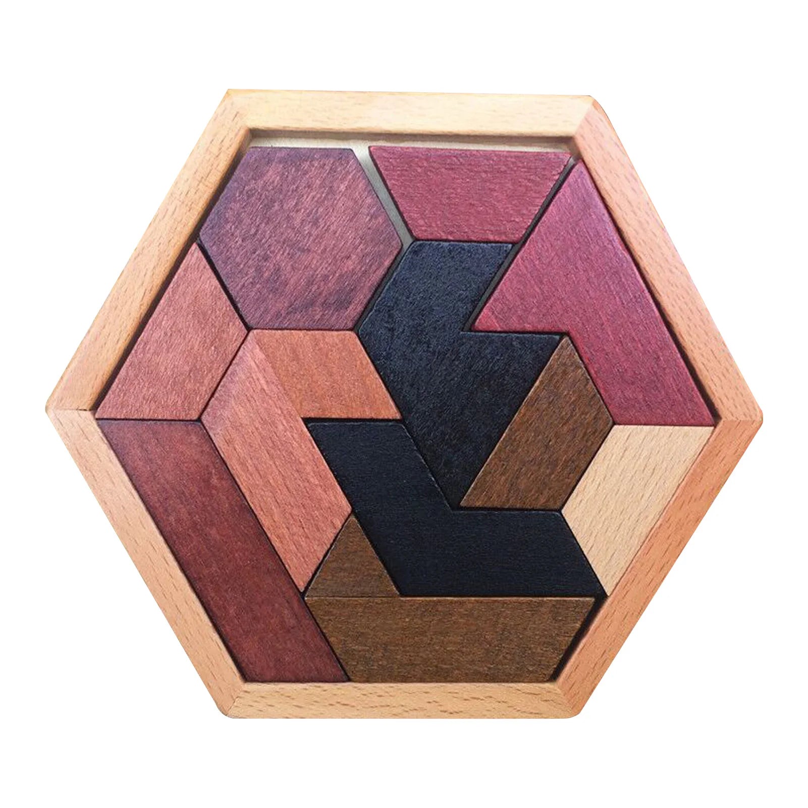 Hexagonal Wooden Geometric Shape Jigsaw Puzzles Chess Game Board Montessori Toys Brain Teaser Educational Intelligence Toys