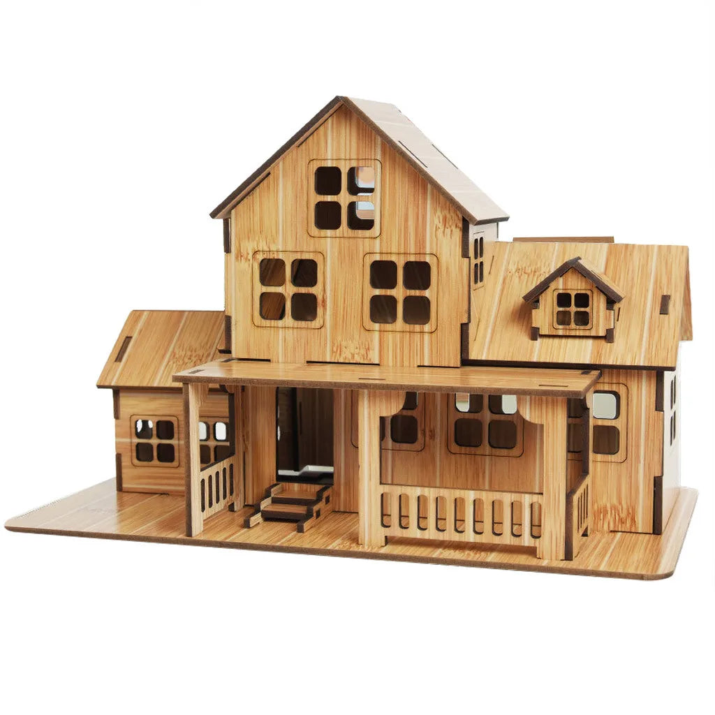 Wooden Jigsaw 3D Building Model Game Diy Handmade Comfortable House Villa Children Adult Birthday Gift