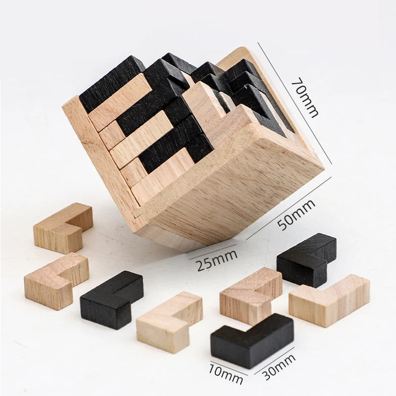 L-Shape Jigsaw Logic Puzzle Cube Wooden Brain Teaser for Adults Kids IQ Challenge Intellectual Gifts Eductional Toys