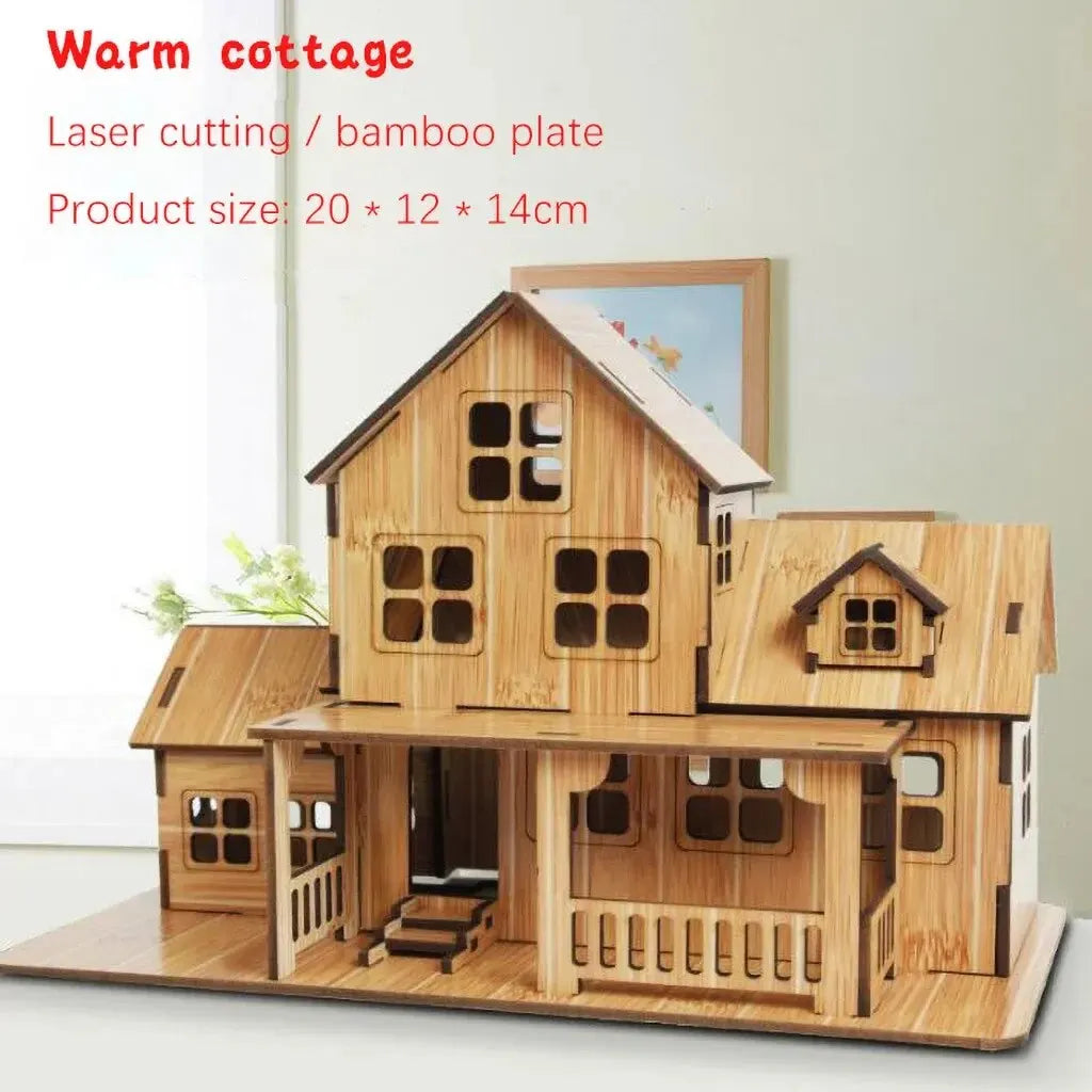 Wooden Jigsaw 3D Building Model Game Diy Handmade Comfortable House Villa Children Adult Birthday Gift