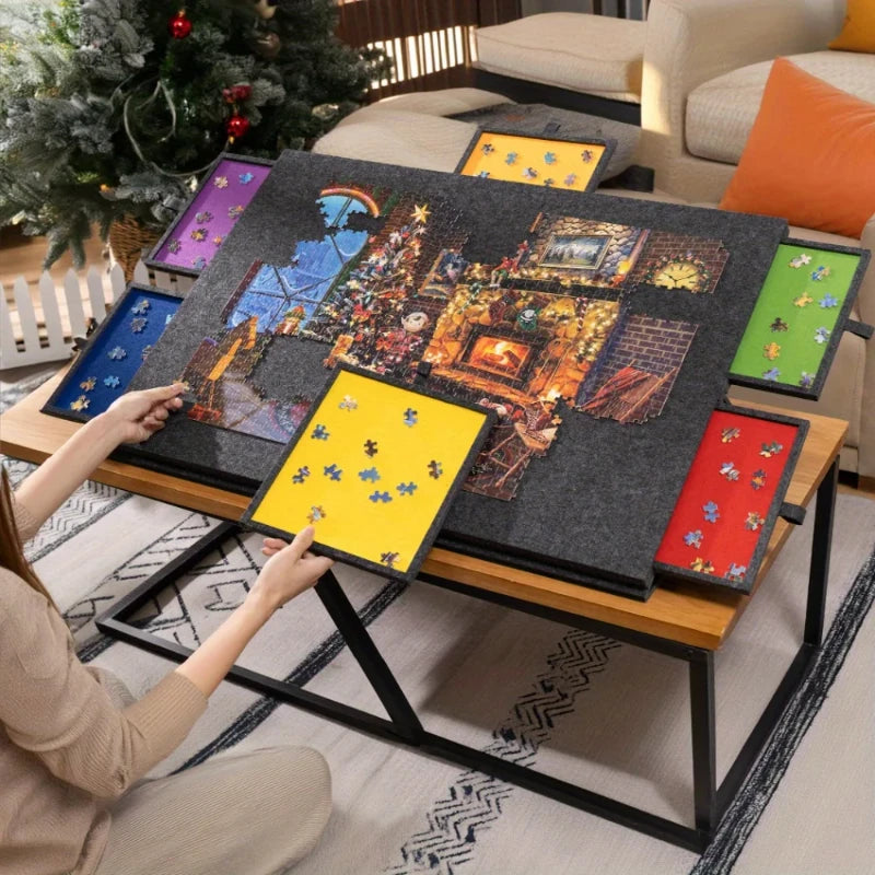 Foldable, Felt Puzzle Tray with 6-Drawers