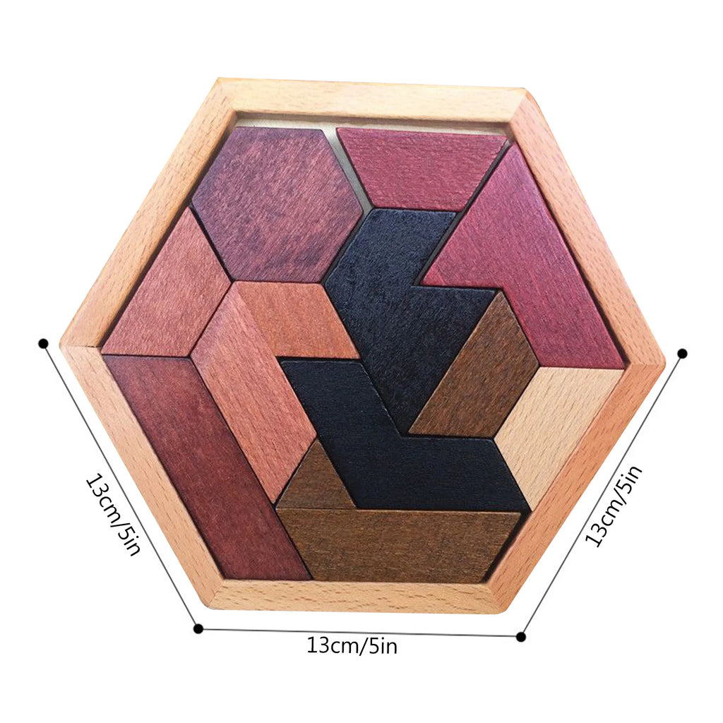 Hexagonal Wooden Geometric Shape Jigsaw Puzzles Chess Game Board Montessori Toys Brain Teaser Educational Intelligence Toys