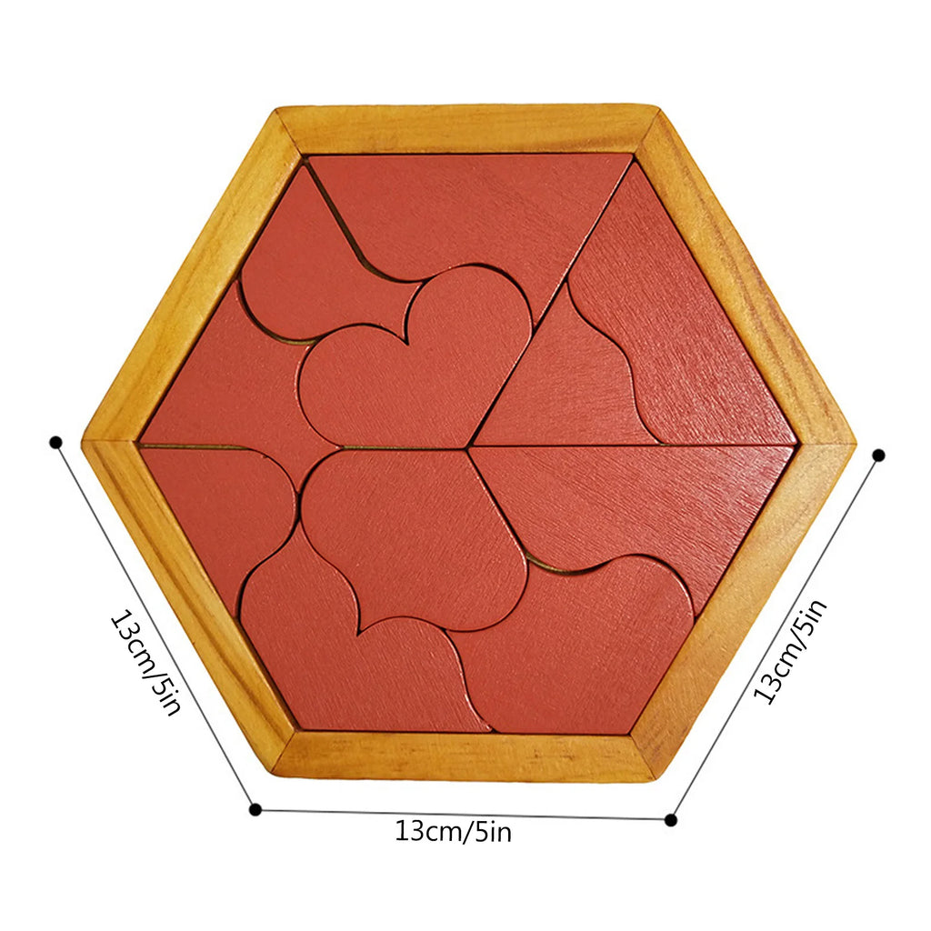 Hexagonal Wooden Geometric Shape Jigsaw Puzzles Chess Game Board Montessori Toys Brain Teaser Educational Intelligence Toys