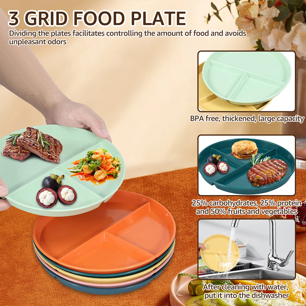6/8Pcs 9inch Divided Dinner Plates