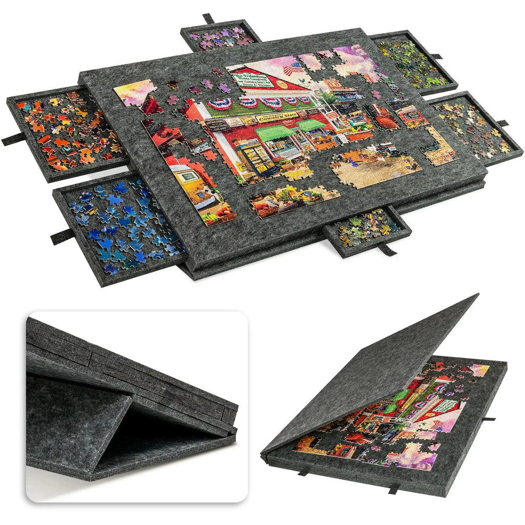 Portable Felt Puzzle Board Stand Foldable 2000-Piece Puzzle Sorting Boards Drawer-style Sorting Table