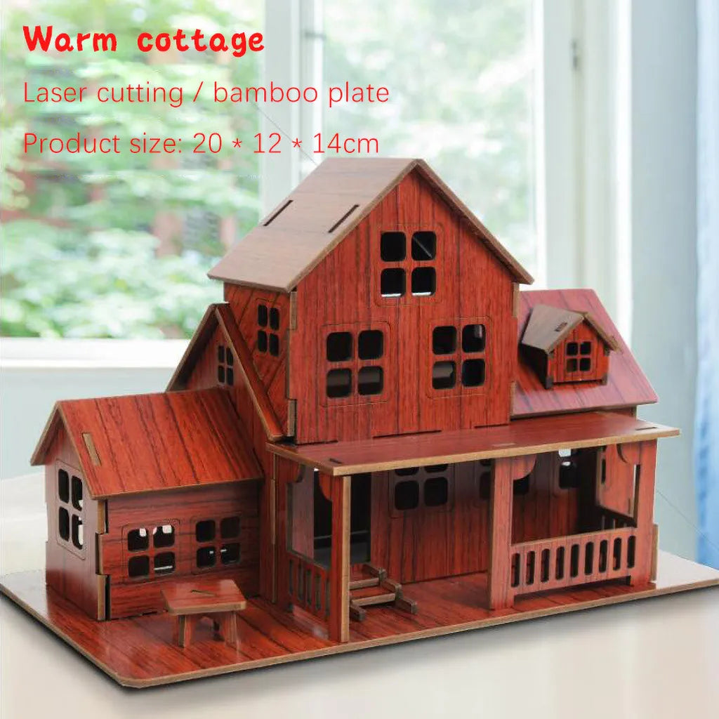 Wooden Jigsaw 3D Building Model Game Diy Handmade Comfortable House Villa Children Adult Birthday Gift