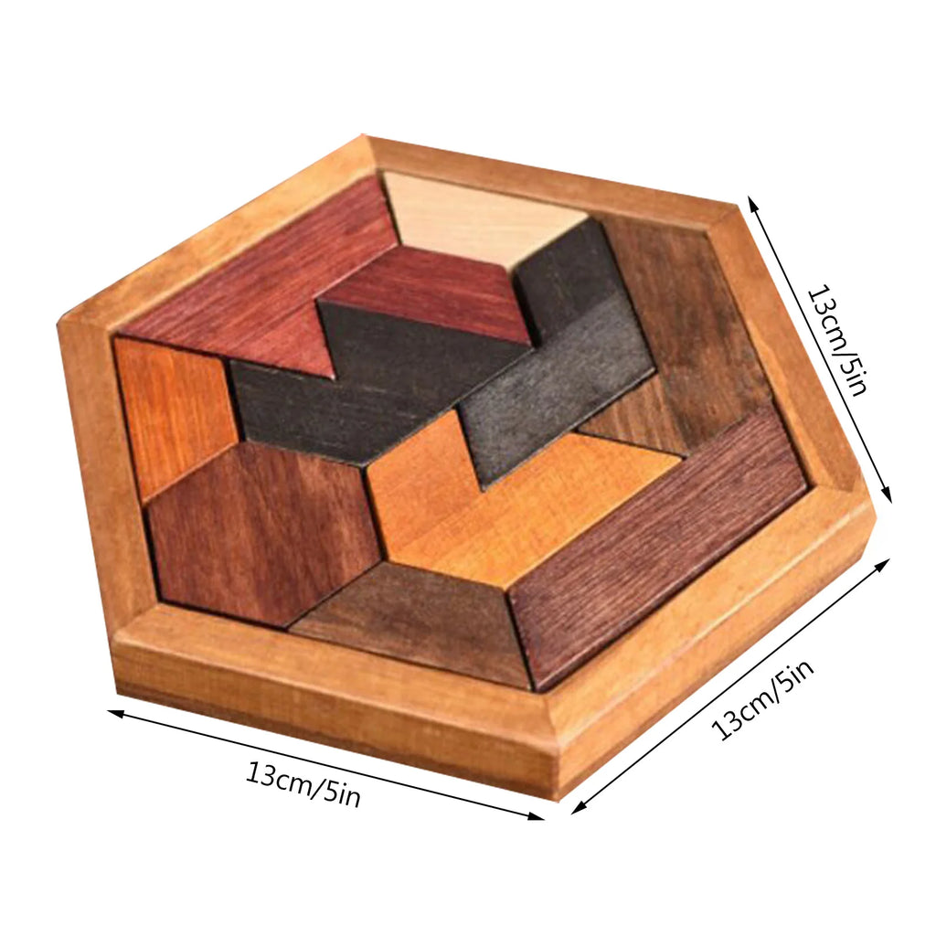 Hexagonal Wooden Geometric Shape Jigsaw Puzzles Chess Game Board Montessori Toys Brain Teaser Educational Intelligence Toys