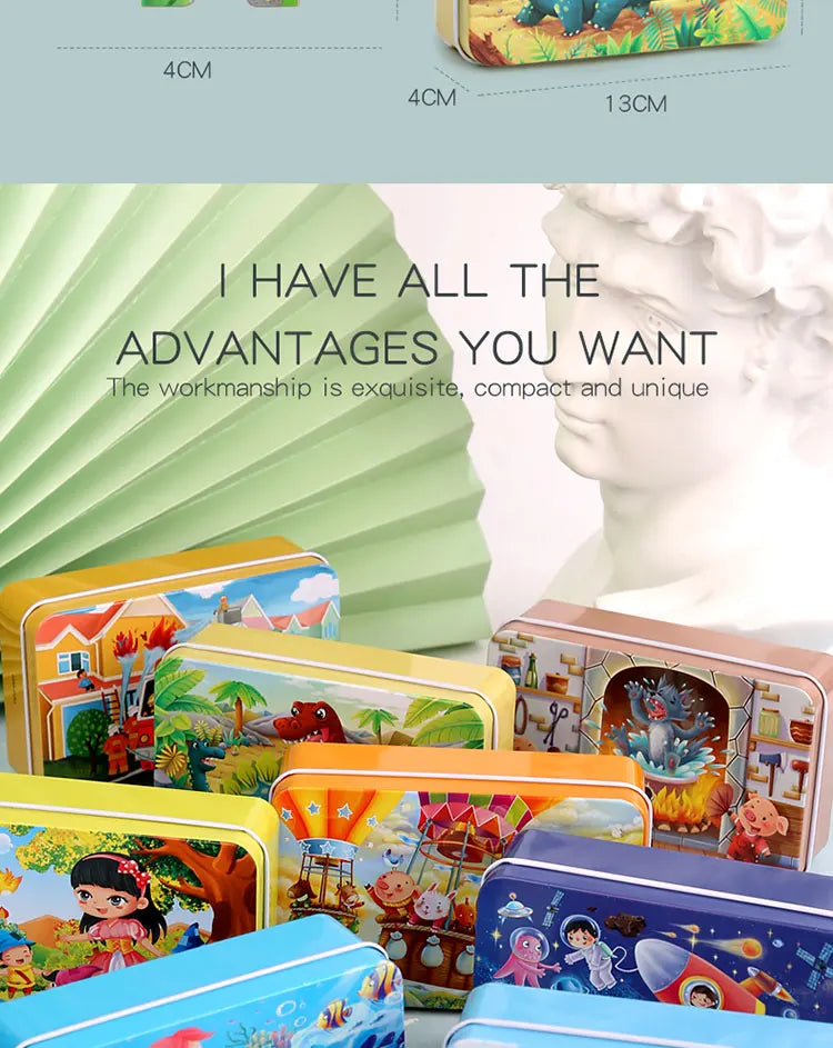 60pcs Jigsaw Cartoon Puzzle With Metal Box, Children's Early Education Animal Vehicle Puzzle, Parent-Child Interaction Game