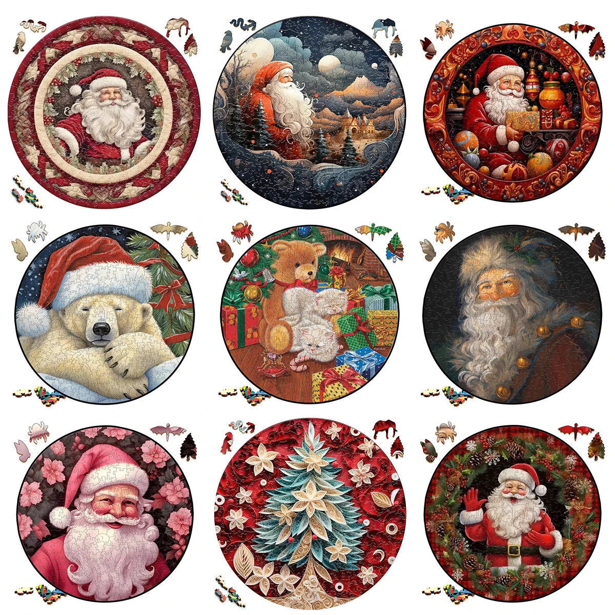 Wooden Puzzle Merry Christmas Jigsaw Puzzles For Kids Surprise Toys Creative Games Round Shaped Wood Puzzle With Education game