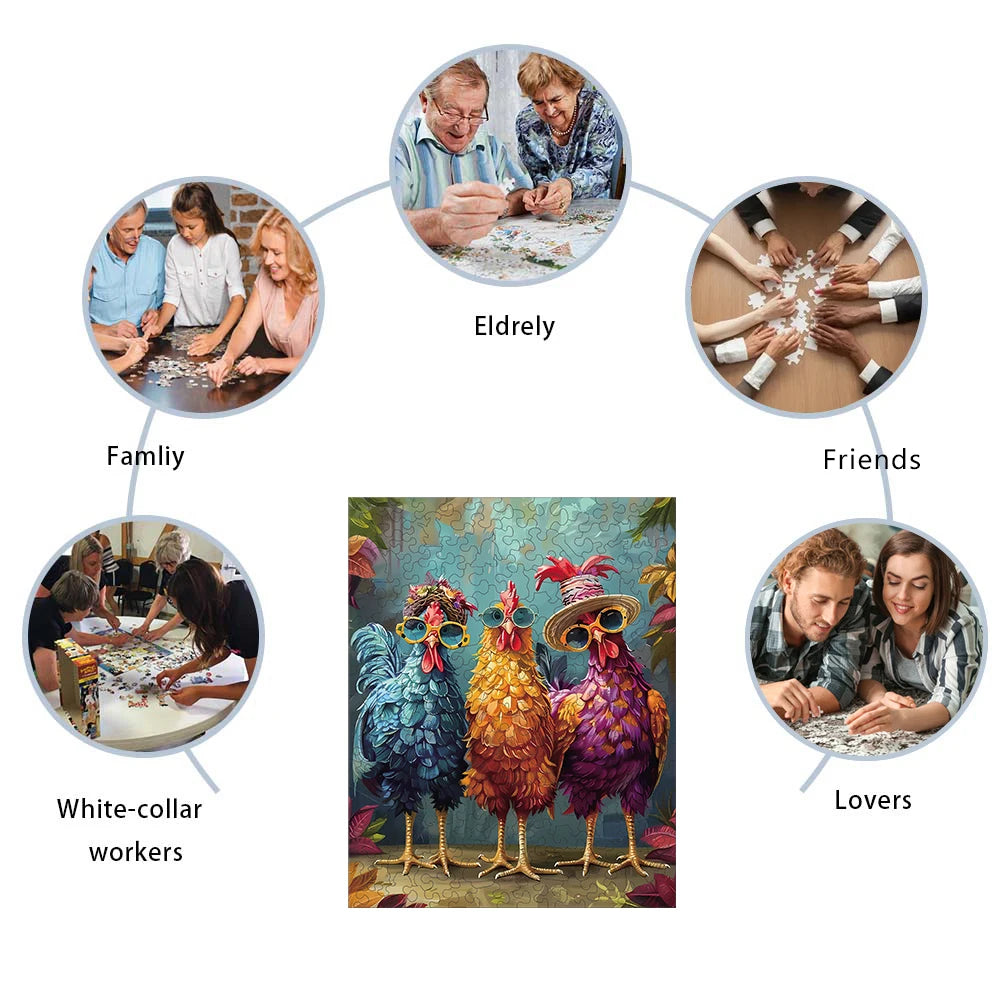 Roosters Wooden Puzzle