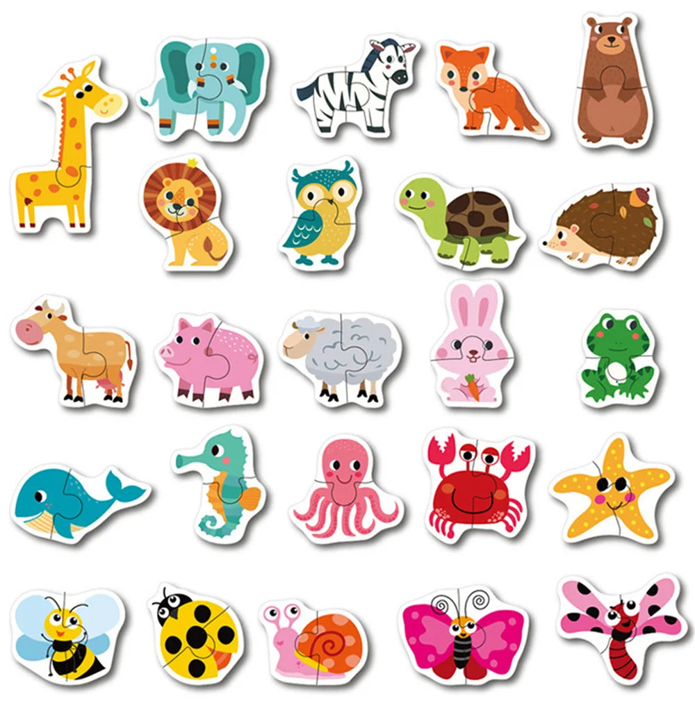 Kids Wooden Jigsaw Matching Puzzle Game Baby Early Learning Cognition Animal Fruit Traffic Educational Toys for Children Gifts