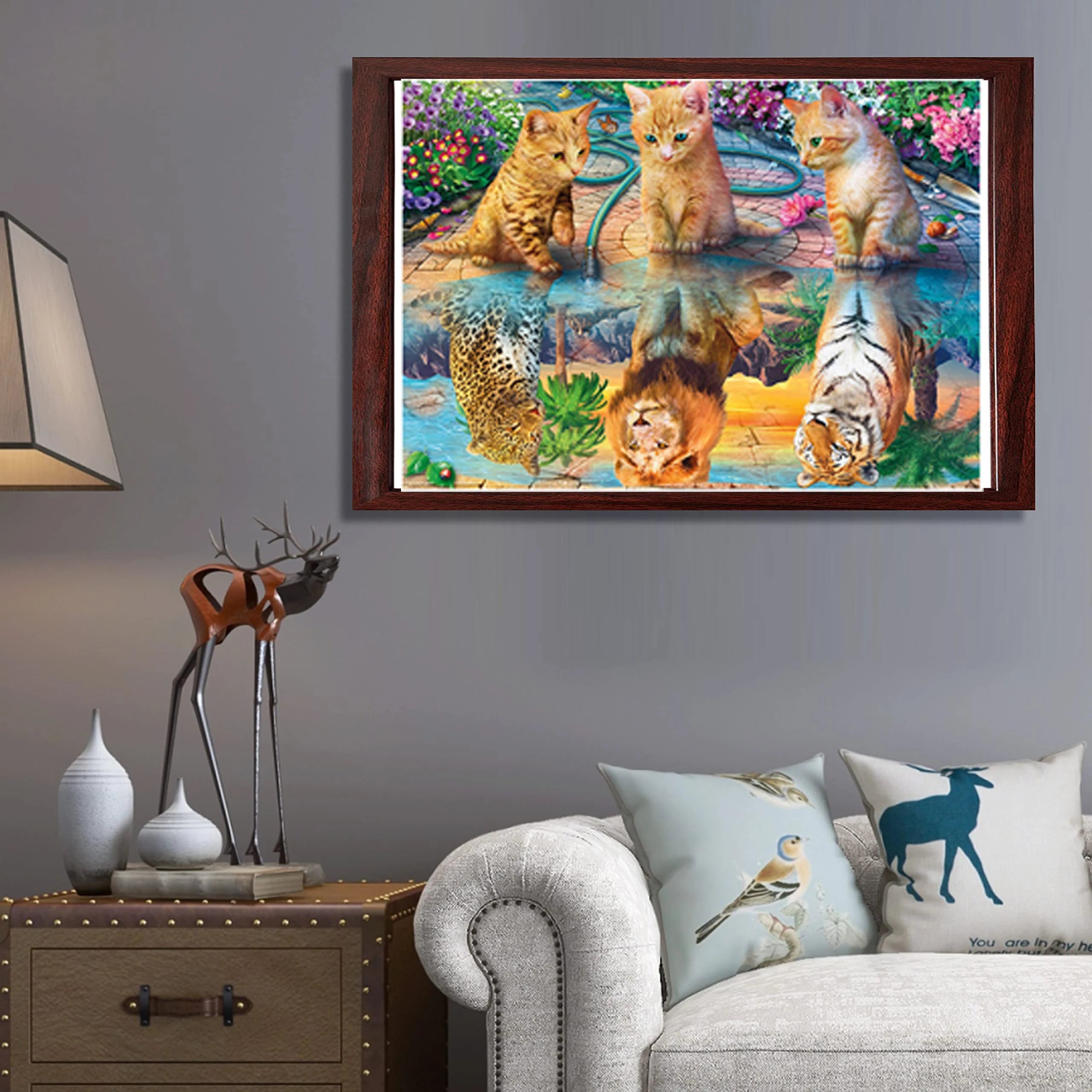 Cat Reflection Wooden Puzzle, Uniquely Irregular Animal Shaped Wooden Jigsaw Puzzles Wooden Toy