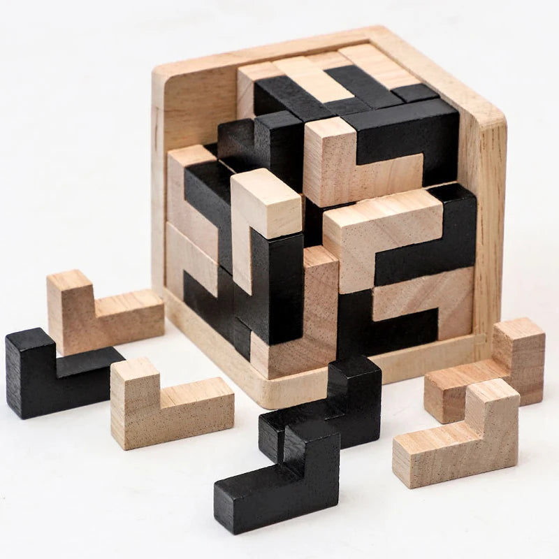 L-Shape Jigsaw Logic Puzzle Cube Wooden Brain Teaser for Adults Kids IQ Challenge Intellectual Gifts Eductional Toys